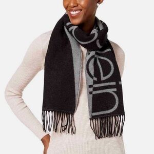 Calvin Klein Black and Gray Logo Scarf